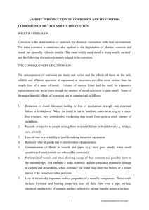 WHAT IS CORROSION A SHORT INTRODUCTION TO CORROSION AND ITS CONTROL