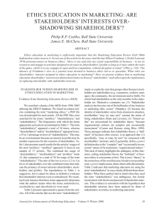 ETHICS EDUCATION IN MARKETING: ARE STAKEHOLDERS’ INTERESTS OVER- SHADOWING SHAREHOLDERS’?