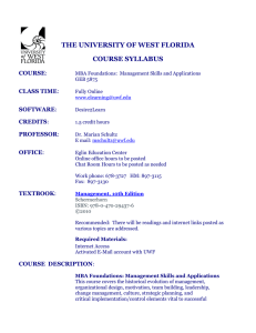 THE UNIVERSITY OF WEST FLORIDA COURSE SYLLABUS COURSE: CLASS TIME: