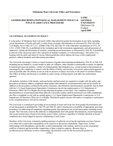 Oklahoma State University Policy and Procedures 1-0702 GENDER DISCRIMINATION/SEXUAL HARASSMENT POLICY &amp;