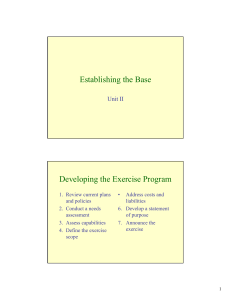 Establishing the Base Developing the Exercise Program Unit II