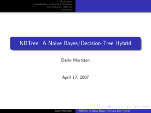NBTree: A Naive Bayes/Decision-Tree Hybrid Darin Morrison April 17, 2007 Motivation