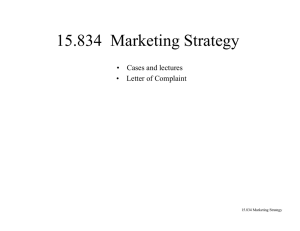 15.834  Marketing Strategy • Cases and lectures • Letter of Complaint