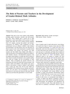 The Role of Parents and Teachers in the Development FEMINIST FORUM