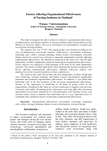 Factors Affecting Organizational Effectiveness of Nursing Institutes in Thailand* Watana  Vinitwatanakhun Abstract