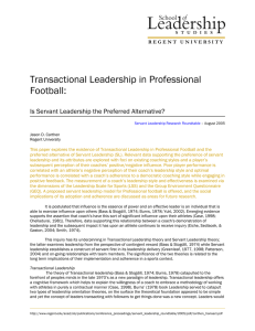 Transactional Leadership in Professional Football:  Is Servant Leadership the Preferred Alternative?