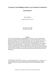 Corporate Cash Holdings and the Cross-Sectional Variation In Asset Returns