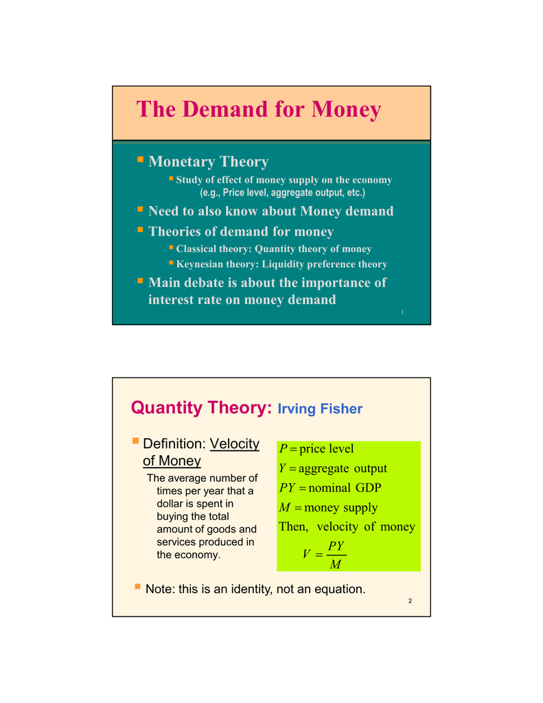 The Demand For Money