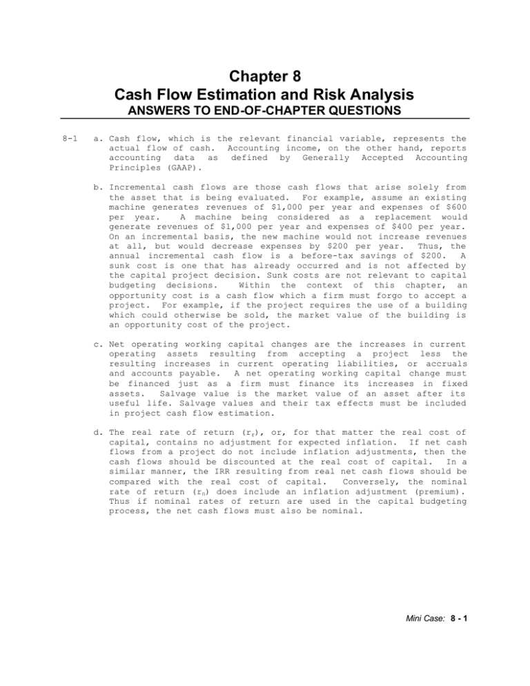 Chapter 8 Cash Flow Estimation and Risk Analysis ANSWERS TO ENDOFCHAPTER QUESTIONS