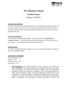 NUS Business School FIN2004 Finance Semester I  2013/2014