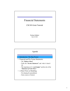 Financial Statements CSC454 Joint Tutorial Agenda • Introduction: The Big Picture