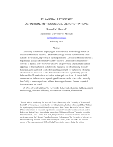 Behavioral Efficiency: Definition, Methodology, Demonstrations Ronald M. Harstad