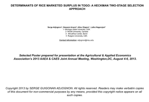 DETERMINANTS OF RICE MARKETED SURPLUS IN TOGO: A HECKMAN TWO-STAGE... APPROACH