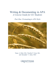 Writing &amp; Documenting in APA  A Concise Guide for GU Students