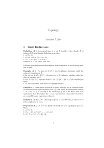 Topology 1 Basic Definitions December 7, 2004