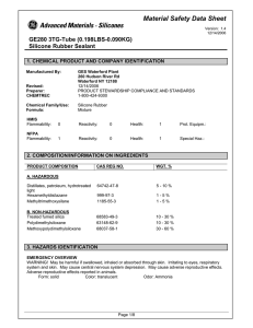 Material Safety Data Sheet GE280 3TG-Tube (0.198LBS-0.090KG) Silicone Rubber Sealant
