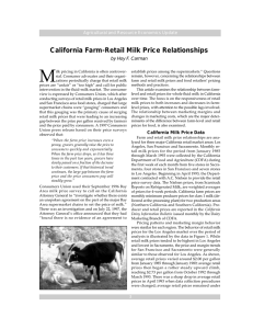 M  California Farm-Retail Milk Price Relationships Agricultural and Resource Economics Update