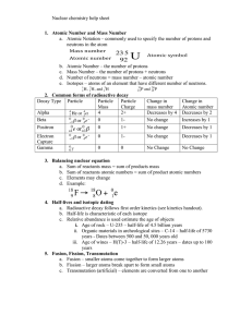 Nuclear chemistry help sheet neutrons in the atom