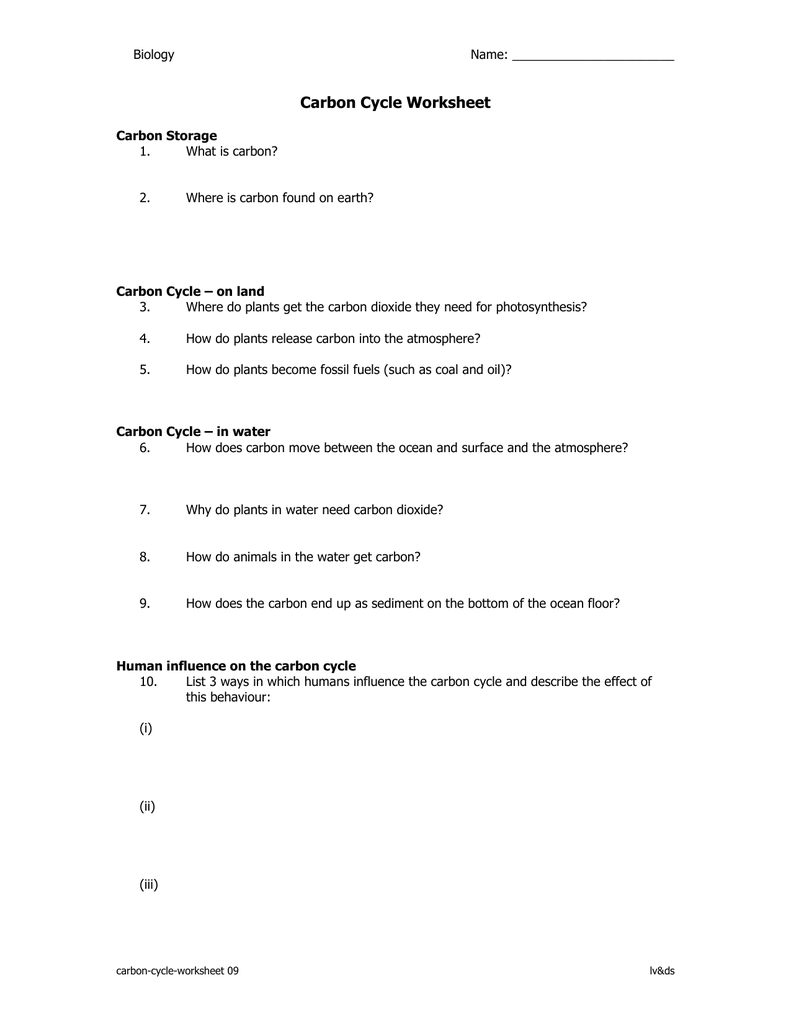 Carbon Cycle Worksheet Regarding Carbon Cycle Worksheet Answers