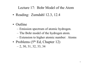 Lecture 17:  Bohr Model of the Atom • Outline