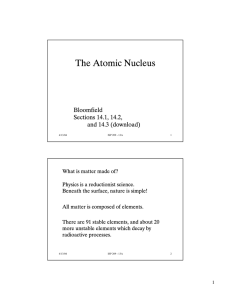 The Atomic Nucleus Bloomfield Sections 14.1, 14.2, and 14.3 (download)