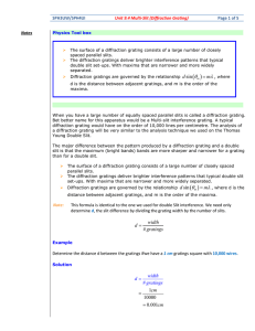 SPH3UW/SPH4UI Page 1 of 5 Unit 9.4 Multi-Slit (Diffraction Grating)