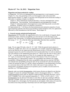 Physics 617  Nov. 26, 2012:   Magnetism Notes