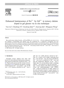 Enhanced luminescence of Eu by Gd in ternary chelate