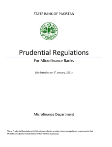 Prudential Regulations For Microfinance Banks STATE BANK OF PAKISTAN Microfinance Department