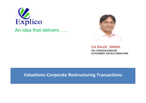 Valuations‐Corporate Restructuring Transactions An idea that delivers ….. CA RAJIV  SINGH FCA, LIFA(USA),CISA(USA) 