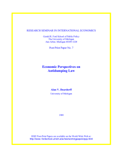 Economic Perspectives on Antidumping Law  RESEARCH SEMINAR IN INTERNATIONAL ECONOMICS