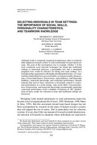 SELECTING INDIVIDUALS IN TEAM SETTINGS: THE IMPORTANCE OF SOCIAL SKILLS, PERSONALITY CHARACTERISTICS,