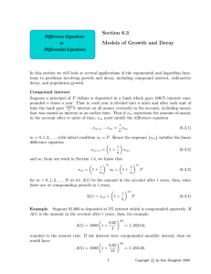 Section 6.3 Models of Growth and Decay Difference Equations to