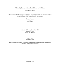 Relationship Between Students' Proof Schemes and Definitions  David Bryant Plaxco