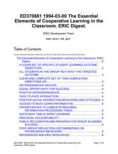 ED370881 1994-03-00 The Essential Elements of Cooperative Learning in the