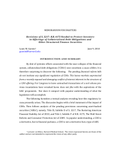 MEMORANDUM FOR DRAFTERS in Offerings of Collateralized Debt Obligations and