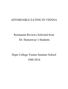 AFFORDABLE EATING IN VIENNA Restaurant Reviews Solicited from Dr. Hemenway’s Students