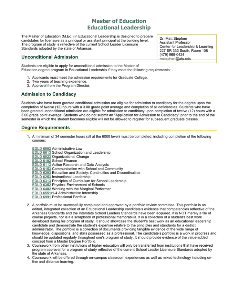 Master Of Education Educational Leadership