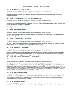 Psychology Course Descriptions PSY 5013: History of Psychology