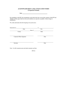 ACKNOWLEDGMENT AND ATTESTATION FORM (Corporate Format)