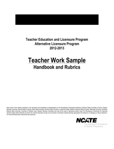 Teacher Work Sample  Handbook and Rubrics Teacher Education and Licensure Program