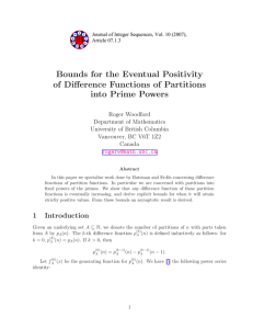 Bounds for the Eventual Positivity of Difference Functions of Partitions Roger Woodford