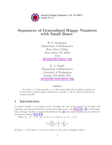 Sequences of Generalized Happy Numbers with Small Bases