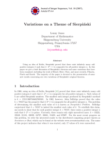 Variations on a Theme of Sierpi´ nski Lenny Jones Department of Mathematics