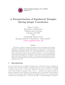 A Parametrization of Equilateral Triangles Having Integer Coordinates