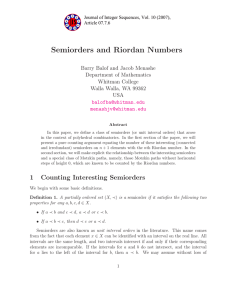 Semiorders and Riordan Numbers Barry Balof and Jacob Menashe Department of Mathematics