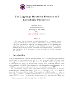 The Lagrange Inversion Formula and Divisibility Properties n Howard University