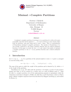Minimal r-Complete Partitions Øystein J. Rødseth Department of Mathematics