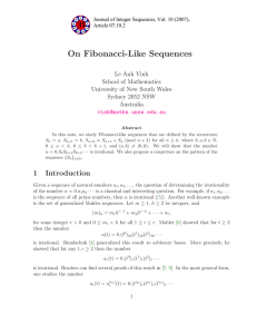 On Fibonacci-Like Sequences Le Anh Vinh School of Mathematics