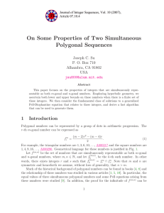On Some Properties of Two Simultaneous Polygonal Sequences Joseph C. Su